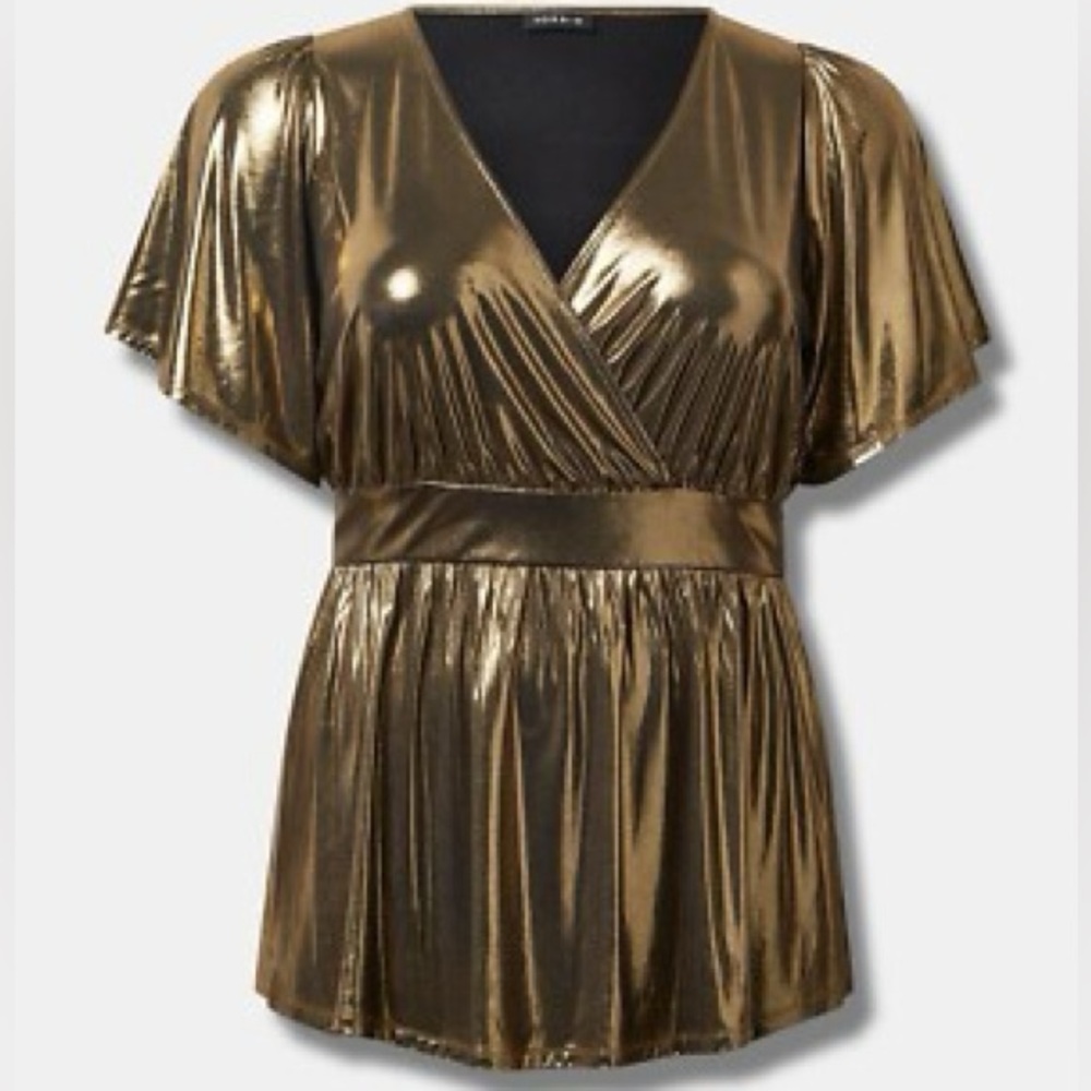 Torrid Liquid Shine Surplice Peplum Top Gold Plus Size 5